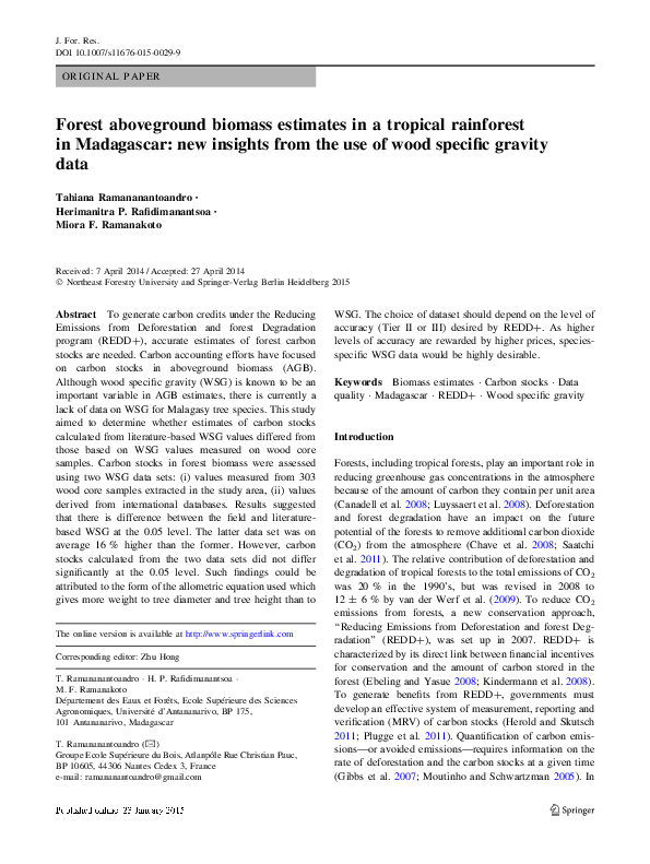 (PDF) Forest aboveground biomass estimates in a tropical rainforest in ...