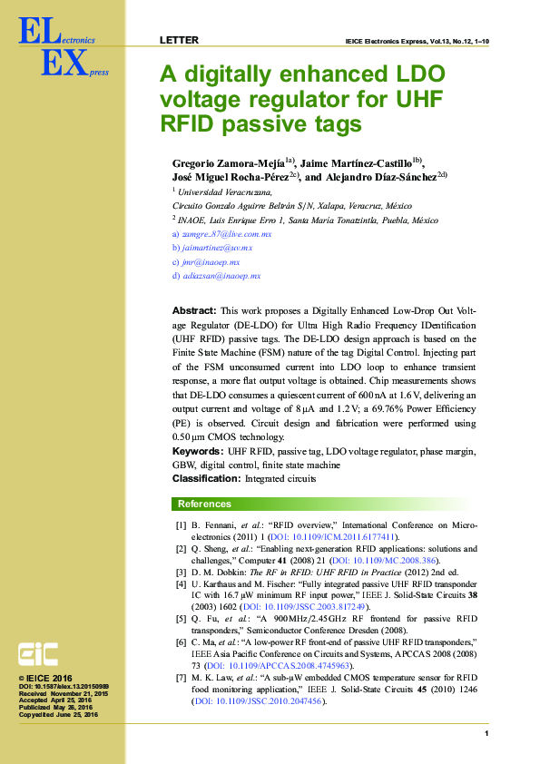 (PDF) A Digitally Enhanced LDO Voltage Regulator For UHF RFID Passive Tags
