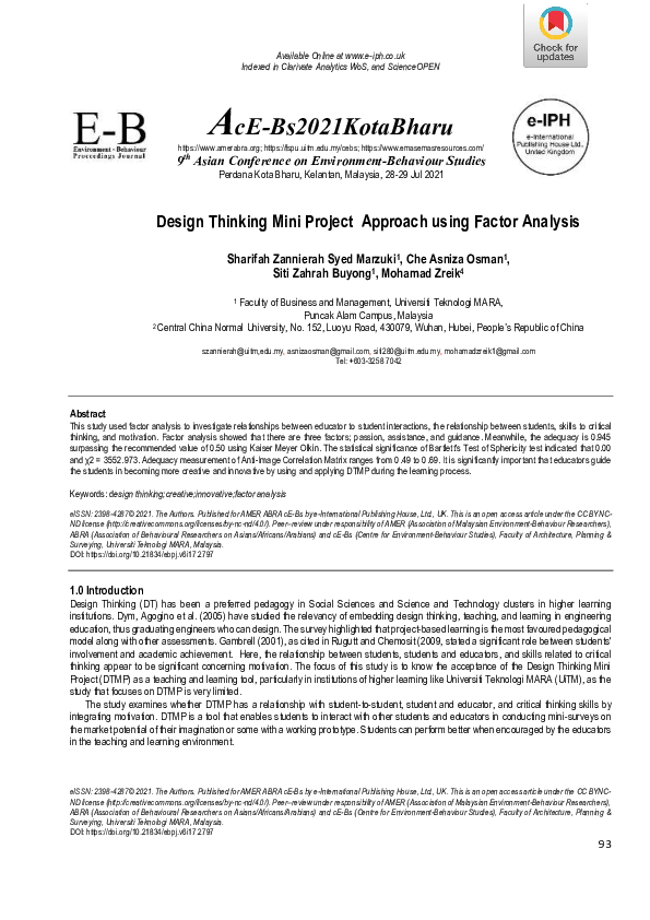 (PDF) Design Thinking Mini Project Approach Using Factor Analysis