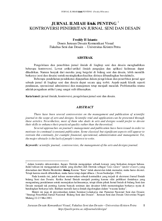 (PDF) Jurnal Ilmiah Tak Penting: Kontroversi Penerbitan Jurnal Seni Dan ...