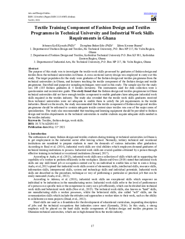 (PDF) Textile Training Component of Fashion Design and Textiles ...