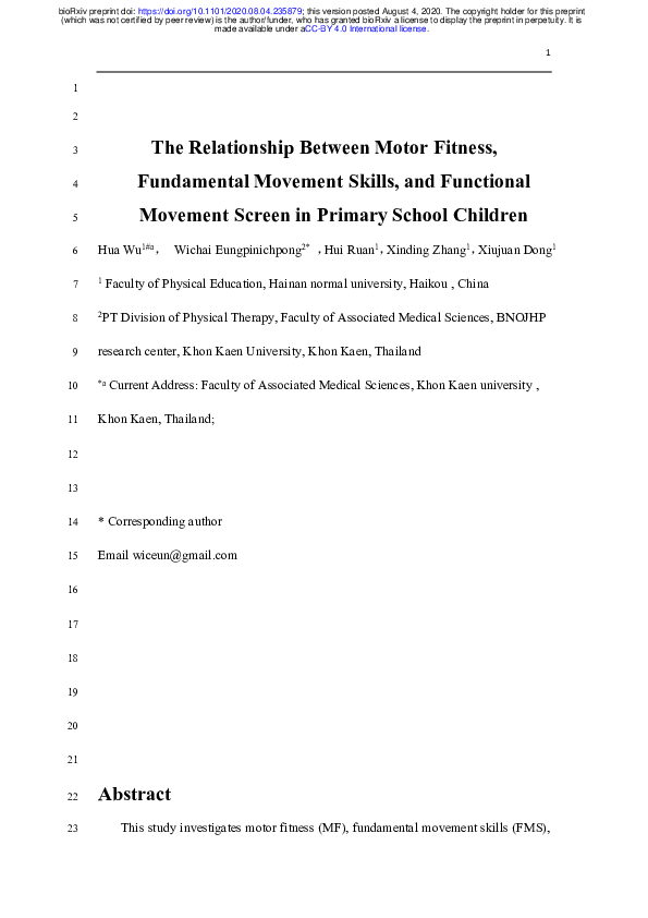 (PDF) The Relationship Between Motor Fitness, Fundamental Movement ...