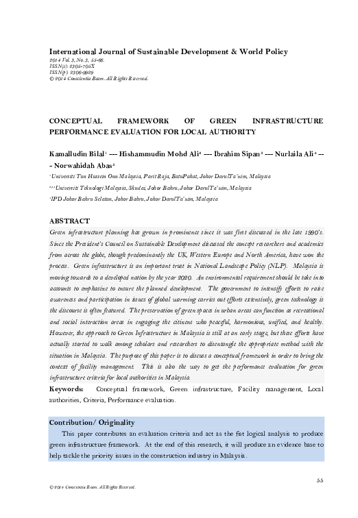 (PDF) Conceptual Framework of Green Infrastructure Performance ...