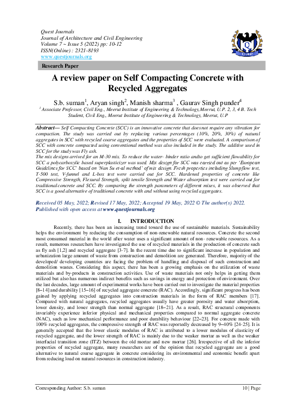 (PDF) A review paper on Self Compacting Concrete with Recycled Aggregates