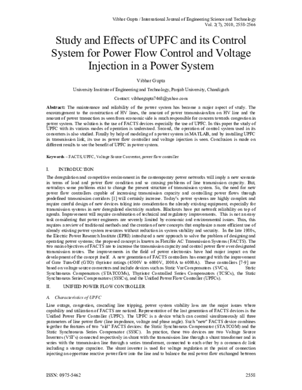 (PDF) Study and Effects of UPFC and its Control System for Power Flow ...