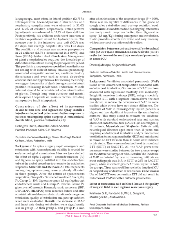 (PDF) Comparision between suction above cuff endotracheal tube (SACETT ...