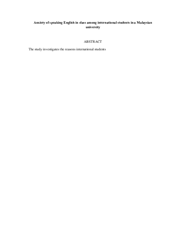 (PDF) Anxiety of Speaking English in Class Among International Students ...