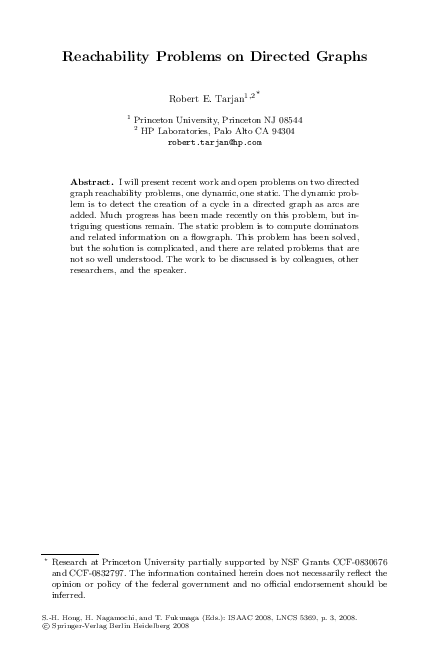 (PDF) Reachability Problems on Directed Graphs