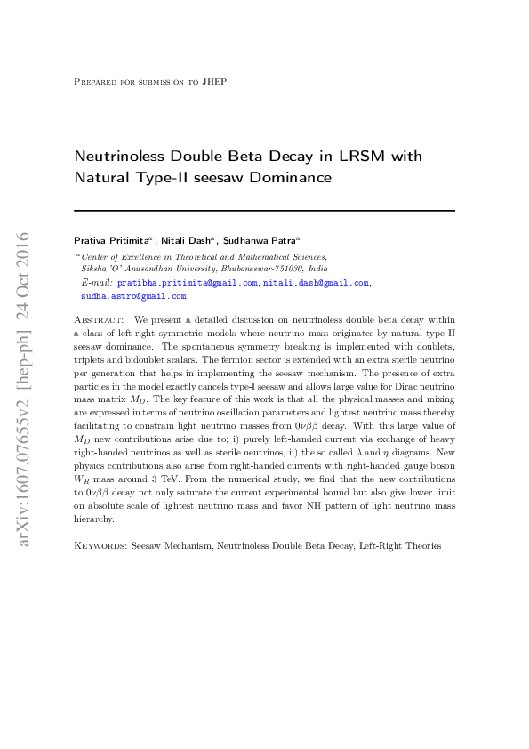 (PDF) Neutrinoless double beta decay in LRSM with natural type-II ...