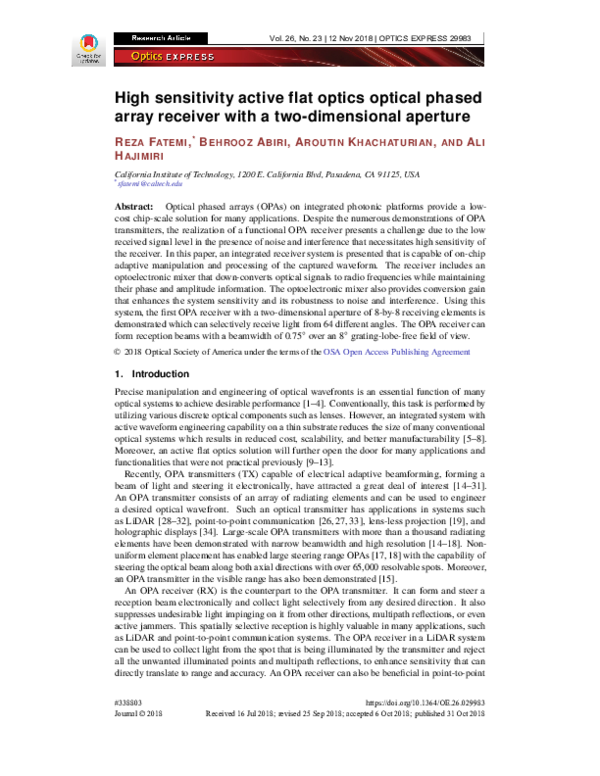 (PDF) High sensitivity active flat optics optical phased array receiver ...