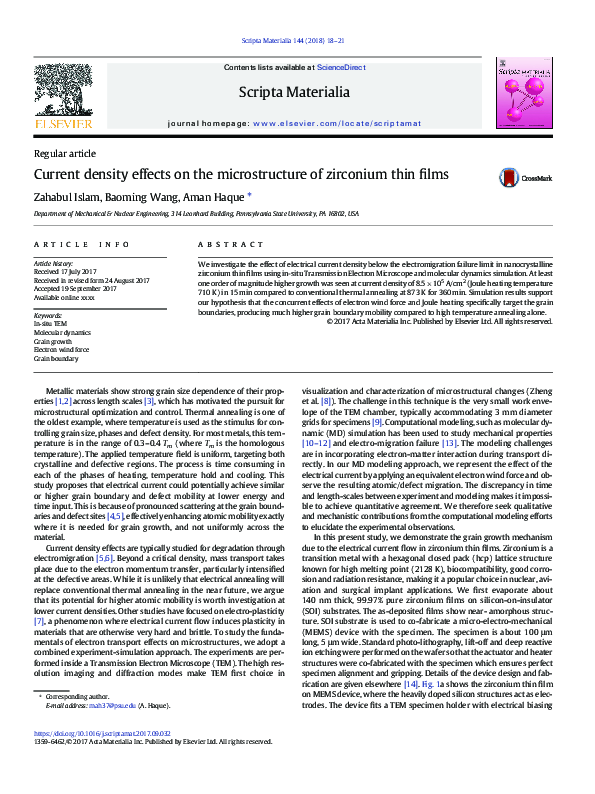 (PDF) Current density effects on the microstructure of zirconium thin films