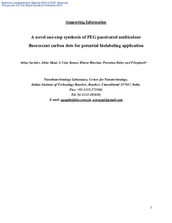 (PDF) A novel one-step synthesis of PEG passivated multicolour ...
