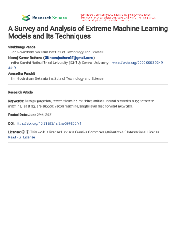 (PDF) A Survey and Analysis of Extreme Machine Learning Models and Its ...
