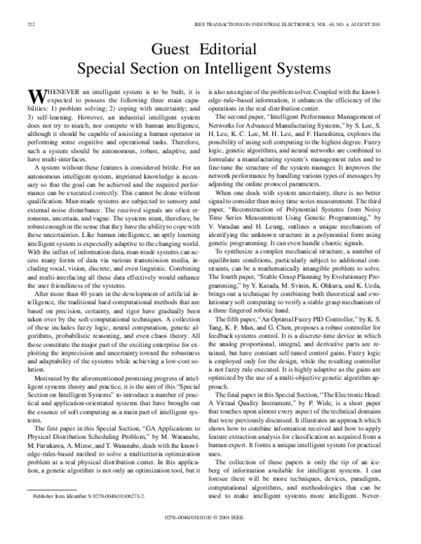 (PDF) Guest editorial special section on intelligent systems