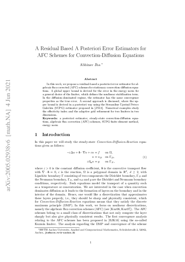 (PDF) A residual based a posteriori error estimators for AFC schemes ...