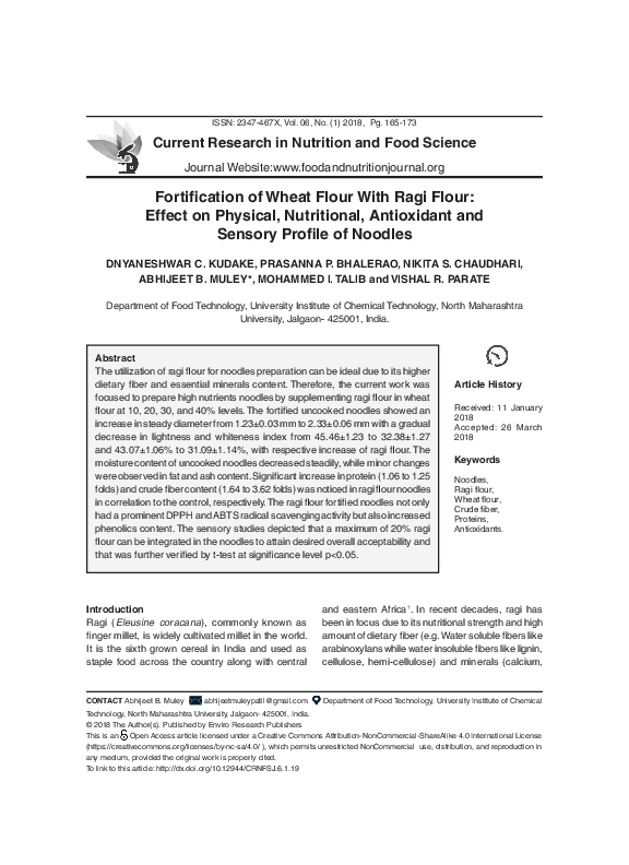(PDF) Fortification of Wheat Flour With Ragi Flour: Effect on Physical ...