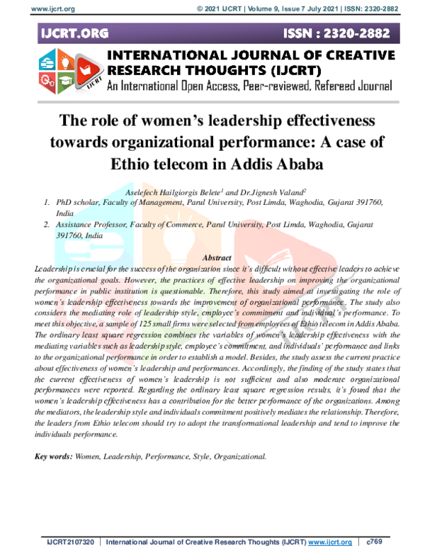 (PDF) The role of women’s leadership effectiveness towards ...