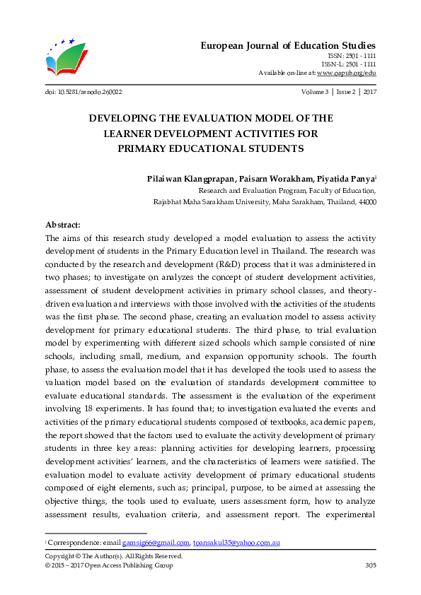 (PDF) Developing The Evaluation Model Of The Learner Development ...