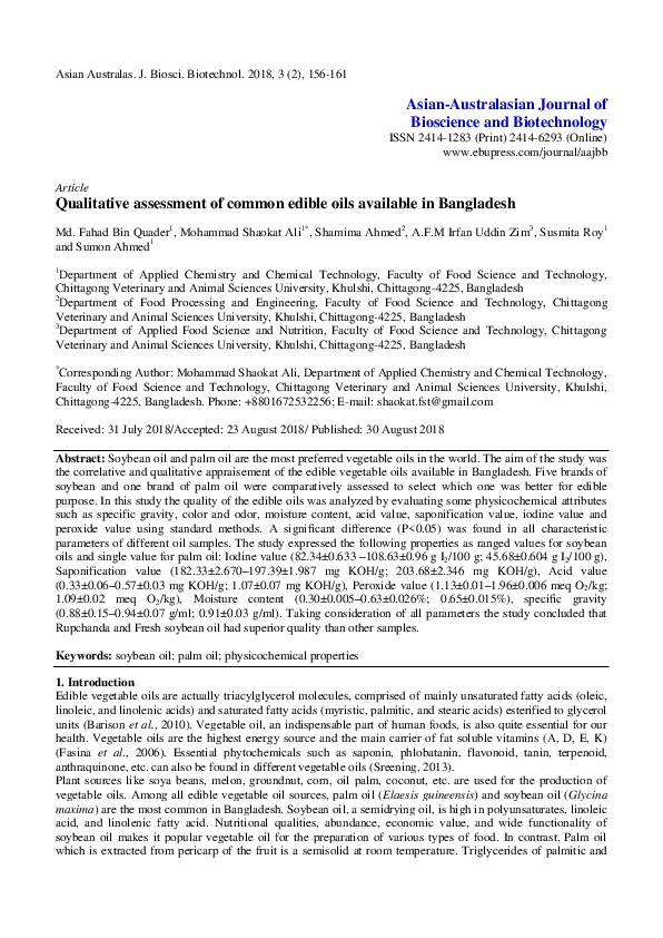 (PDF) Qualitative assessment of common edible oils available in