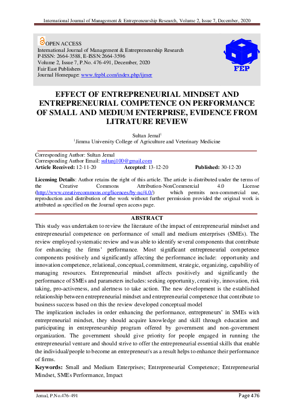 (PDF) Effect of Entrepreneurial Mindset and Entrepreneurial Competence ...