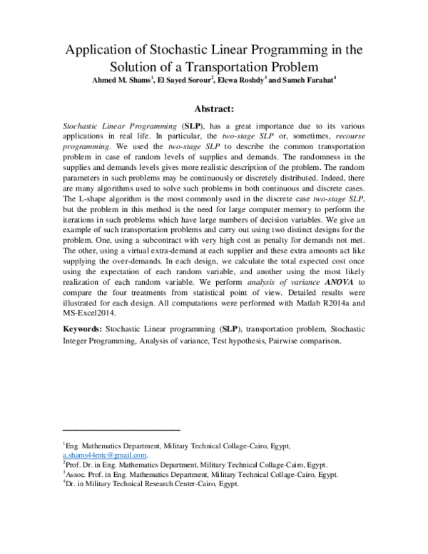 (PDF) Application of Stochastic Linear Programming in the Solution of a ...