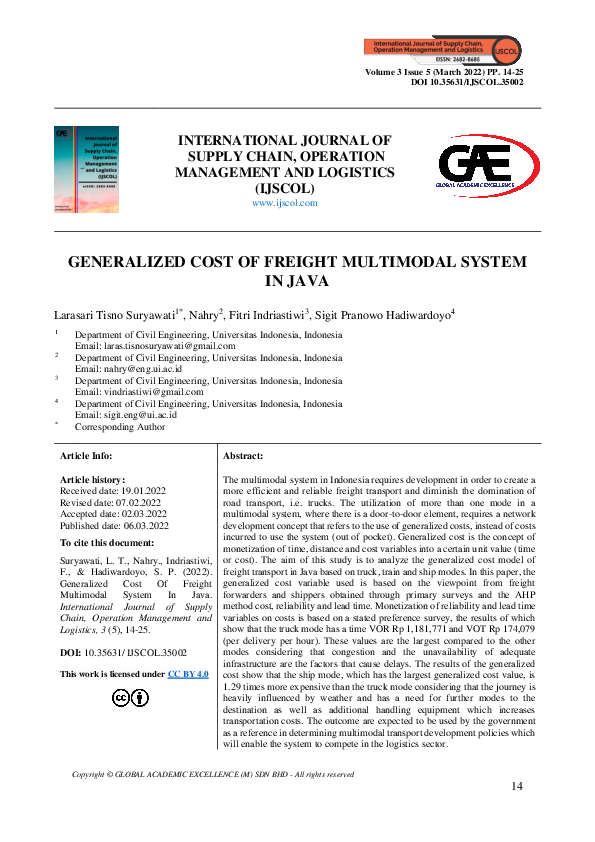 (PDF) Generalized Cost of Freight Multimodal System in Java