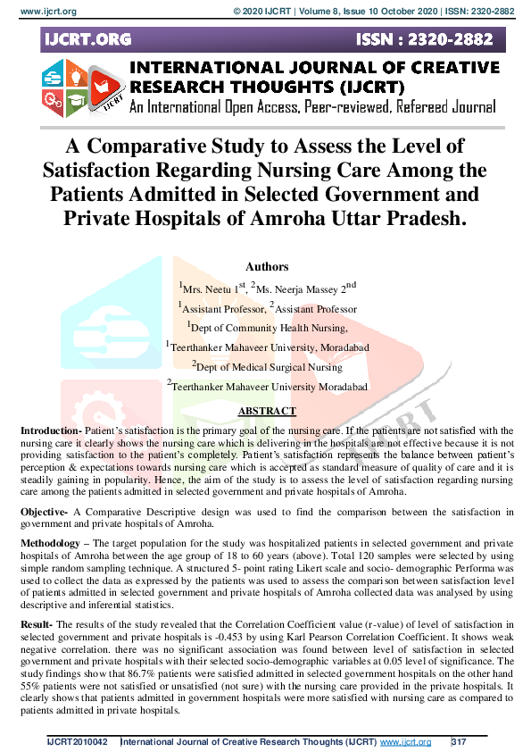 (PDF) A Comparative Study to Assess the Level of Satisfaction Regarding ...