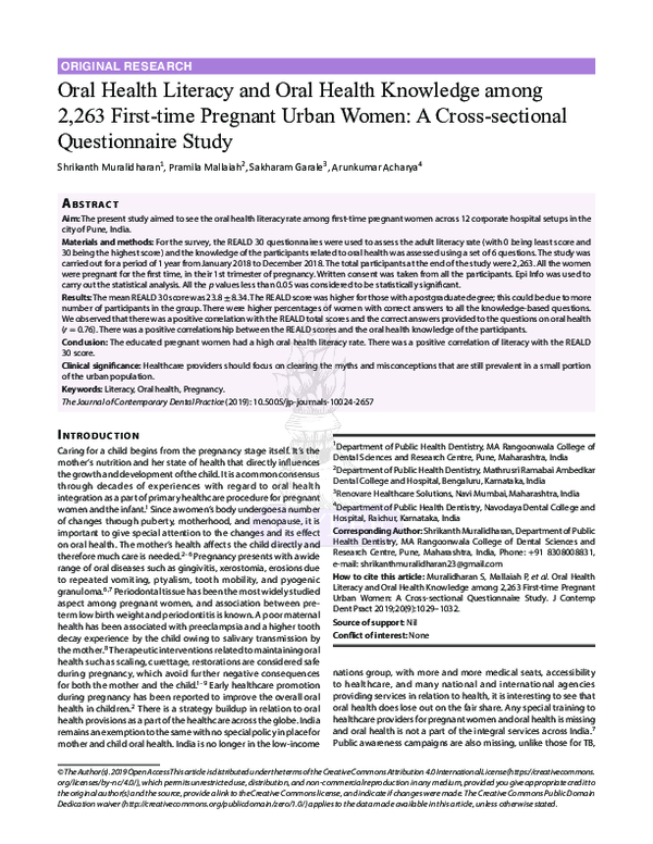 (PDF) Oral Health Literacy and Oral Health Knowledge among 2,263 First ...
