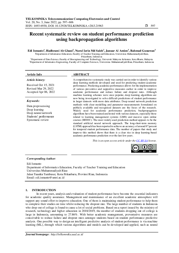 (PDF) Recent systematic review on student performance prediction using ...