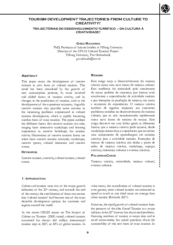(PDF) Tourism, Creativity and Development