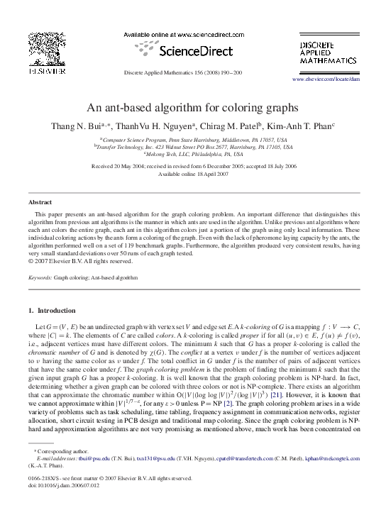 (PDF) An ant-based algorithm for coloring graphs