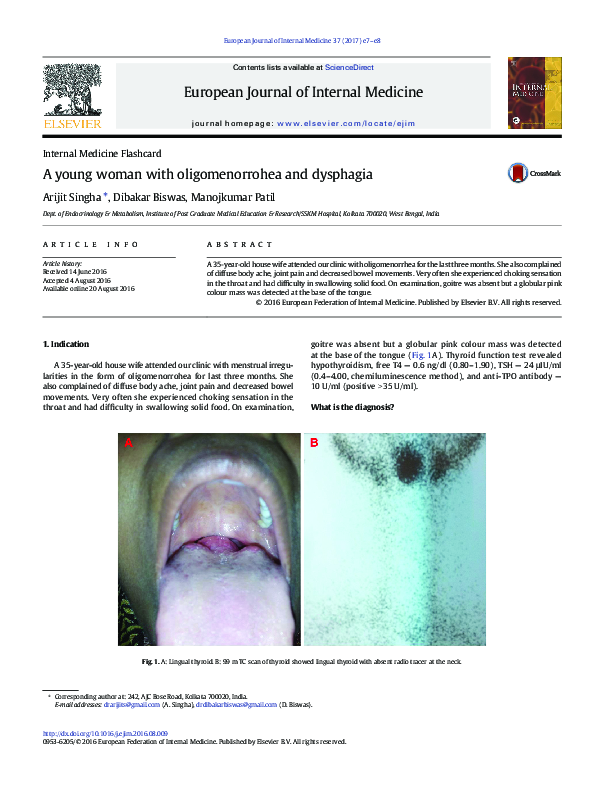 (PDF) A young woman with oligomenorrohea and dysphagia ARIJIT SINGHA
