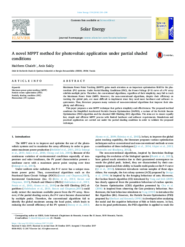 (PDF) A novel MPPT method for photovoltaic application under partial ...