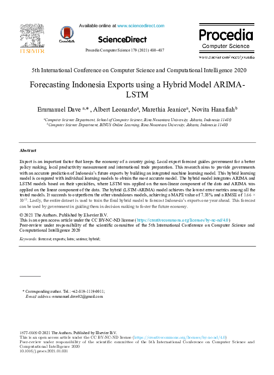(PDF) Forecasting Indonesia Exports using a Hybrid Model ARIMA-LSTM