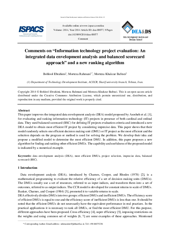 (PDF) Comments on Information technology project evaluation: An ...