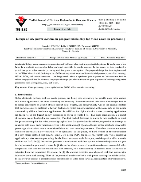 (PDF) Design of low power system on programmable chip for video zoom-in ...