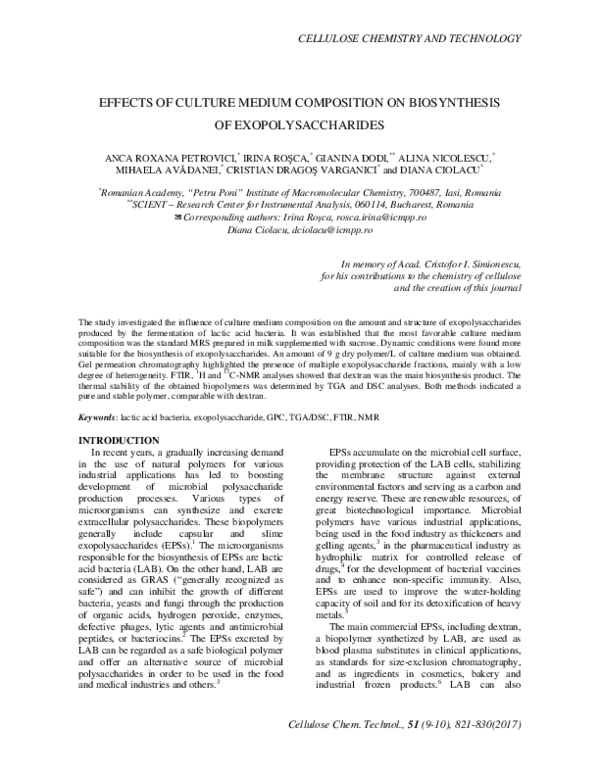 (PDF) Effects of Culture Medium Composition on Biosynthesis of ...