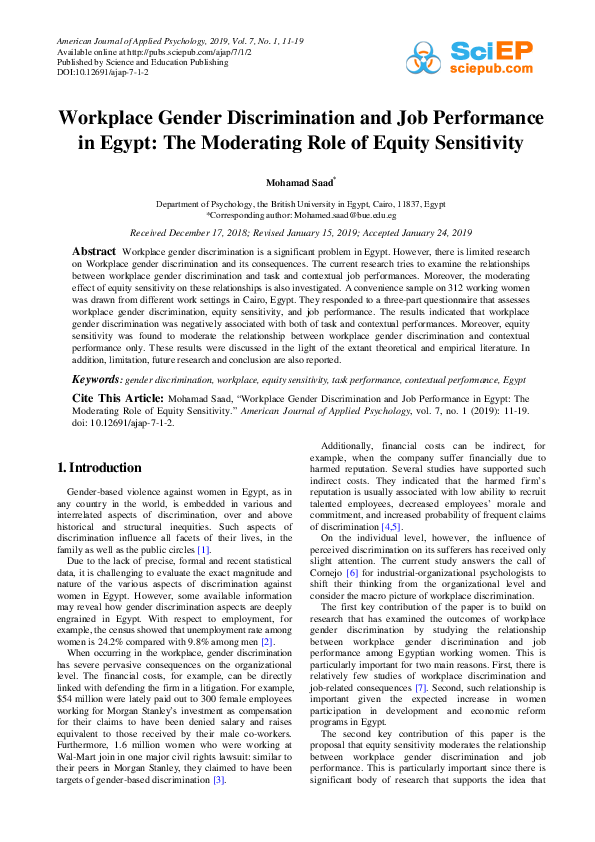 (PDF) Equity Sensitivity as a Moderating Variable on the Relationship ...