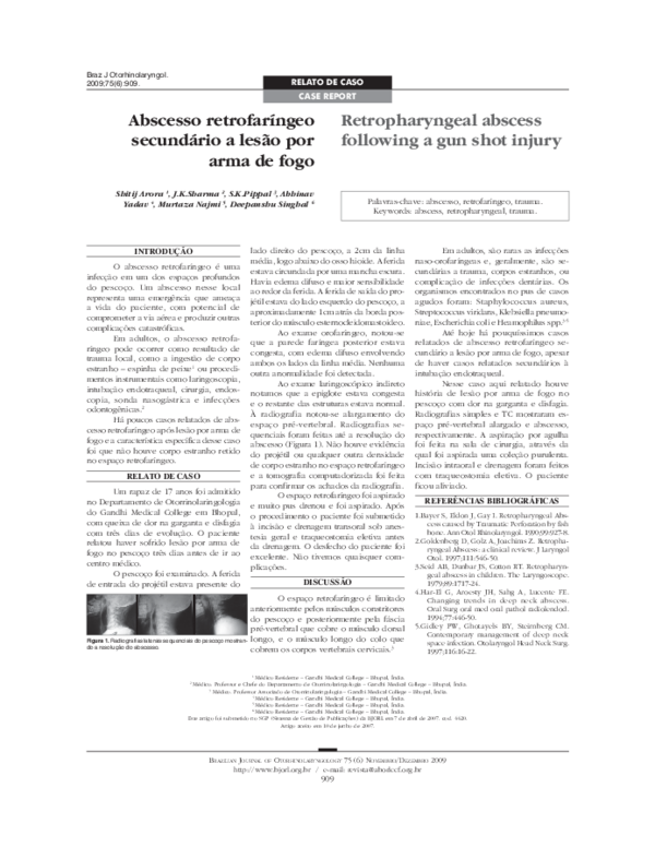 (PDF) Abscesso retrofaríngeo secundário a lesão por arma de fogo ...