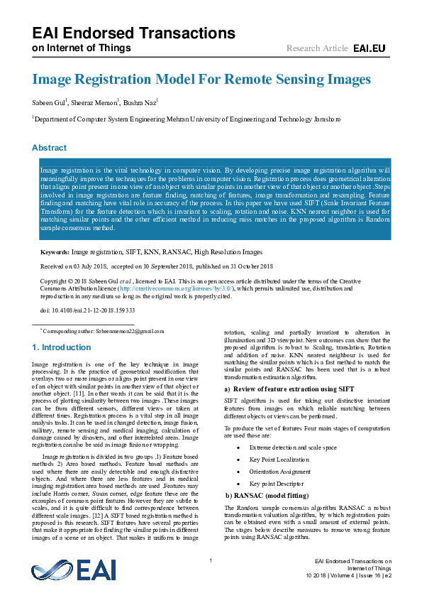 (PDF) Image Registration Model For Remote Sensing Images