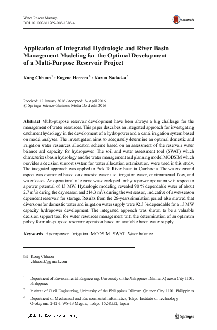 (PDF) Application of Integrated Hydrologic and River Basin Management ...