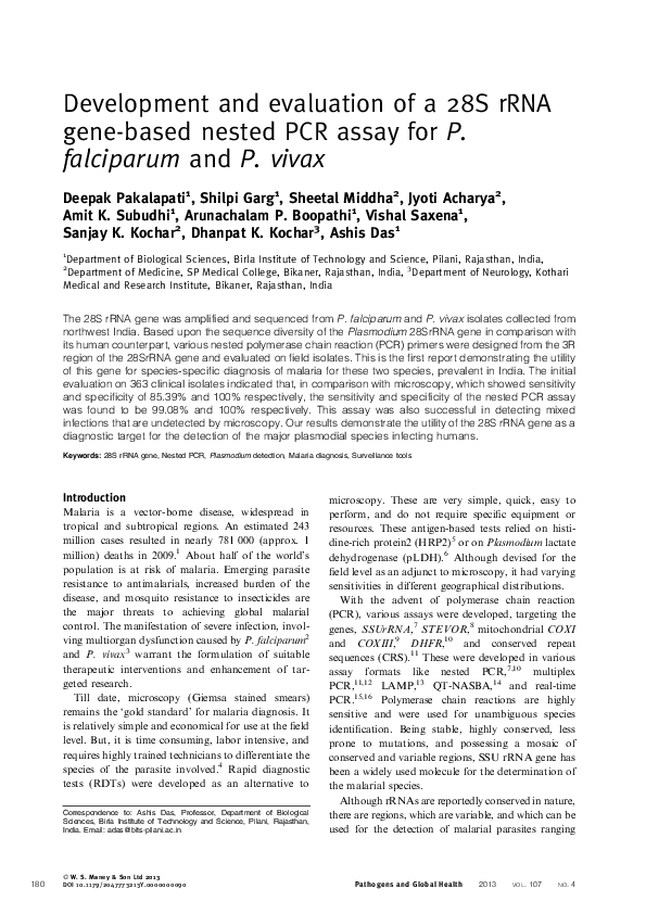 (PDF) Development and evaluation of a 28S rRNA gene-based nested PCR ...