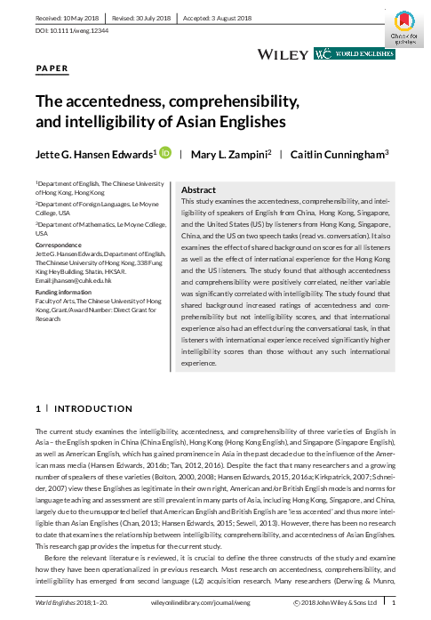 (PDF) The accentedness, comprehensibility, and intelligibility of Asian ...