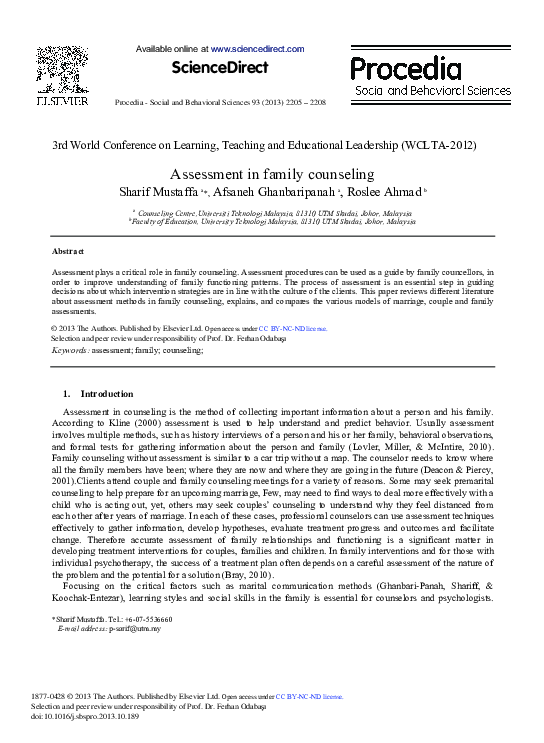 (PDF) Assessment in Family Counseling