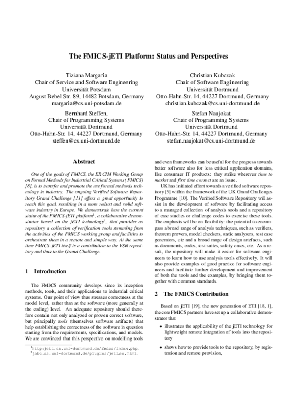 (PDF) The FMICS-jETI Platform: Status and Perspectives