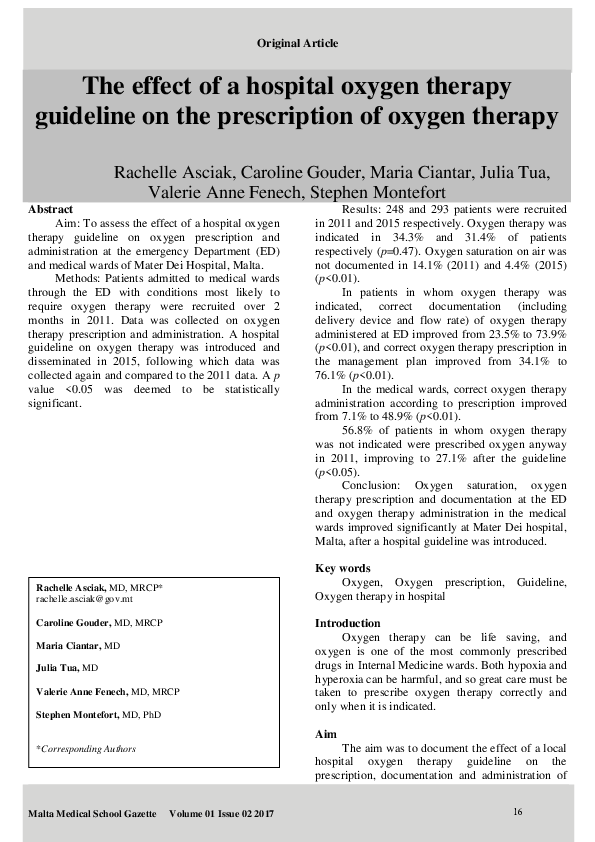 (PDF) The effect of a hospital oxygen therapy guideline on the