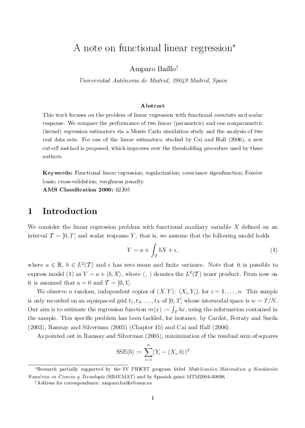 (PDF) A note on functional linear regression