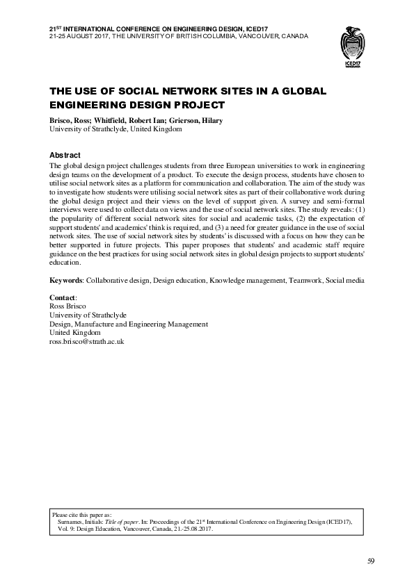 (PDF) The use of social network sites in a global engineering design ...