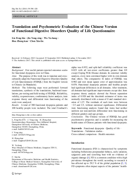 (PDF) Translation and Psychometric Evaluation of the Chinese Version of ...