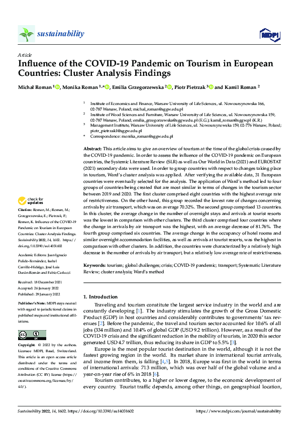(PDF) Influence of the COVID-19 Pandemic on Tourism in European ...